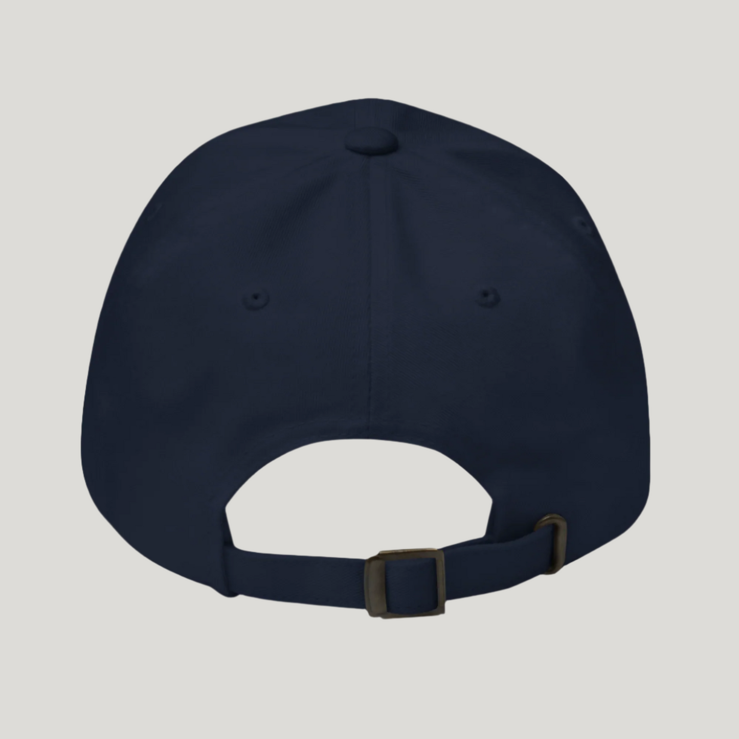 Navy blue cap with a gray patch on the back on a white background