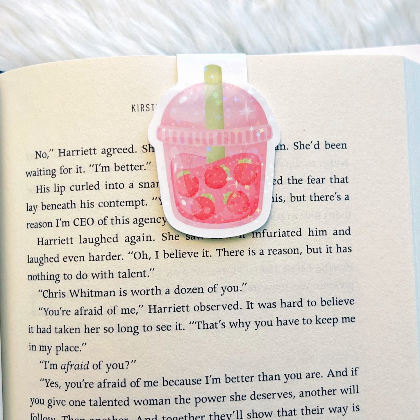 Strawberries Sparkle Boba Magnetic Bookmark