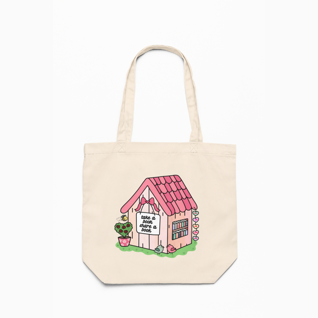 Pink Little Library Canvas Tote Bag