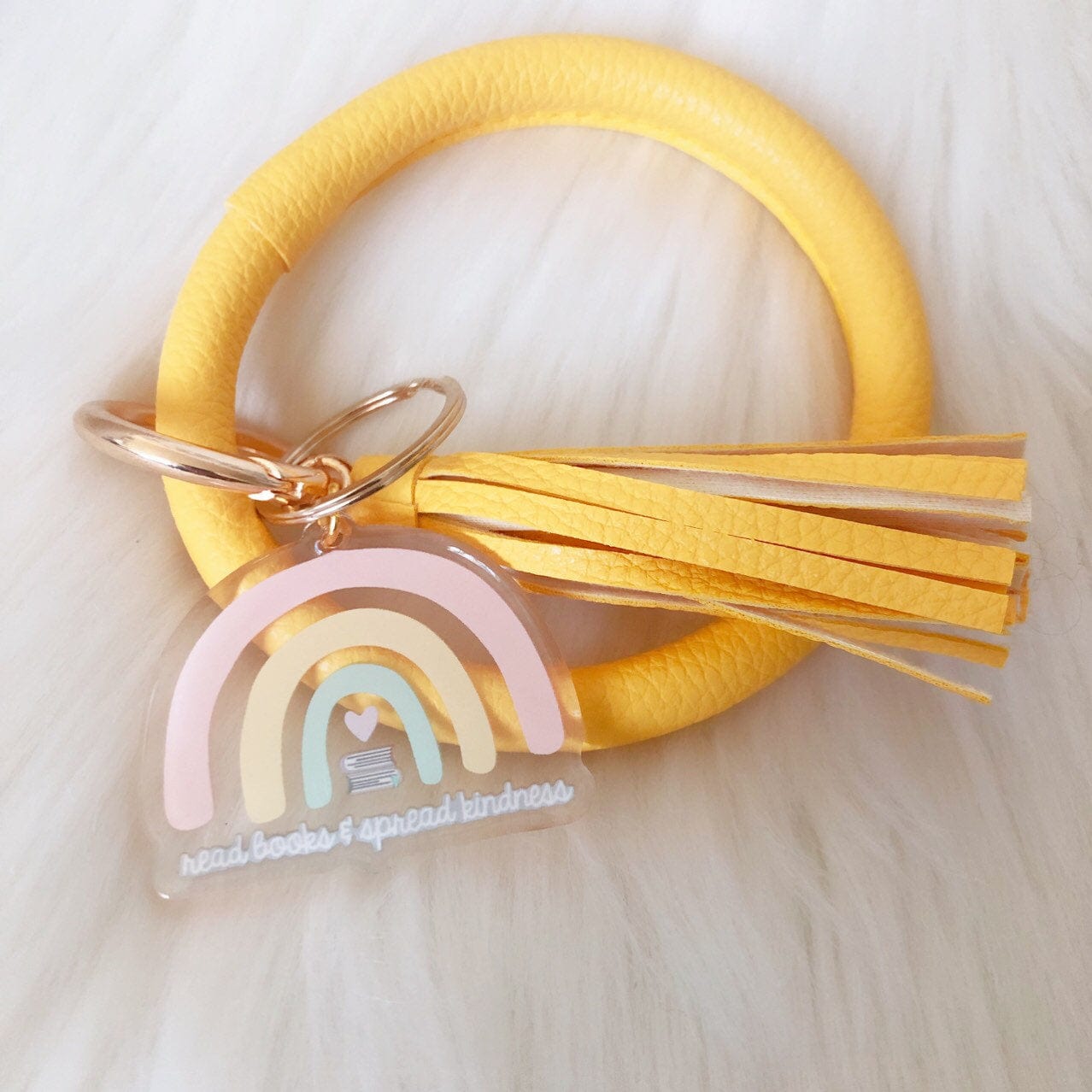 Yellow Read Books and Spread Kindness Keychain Bangle