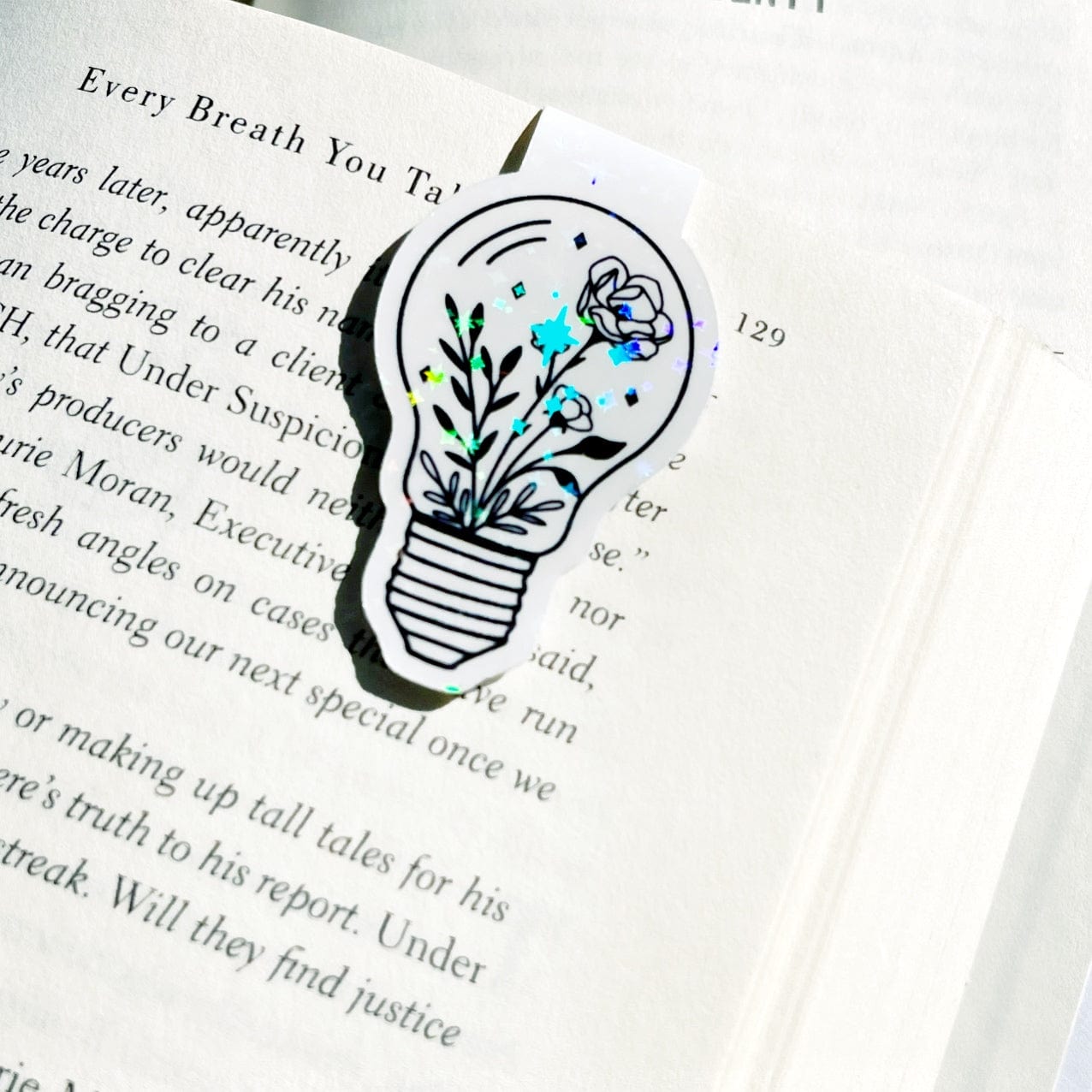 Floral Lightbulb Sparkle Magnetic Bookmark