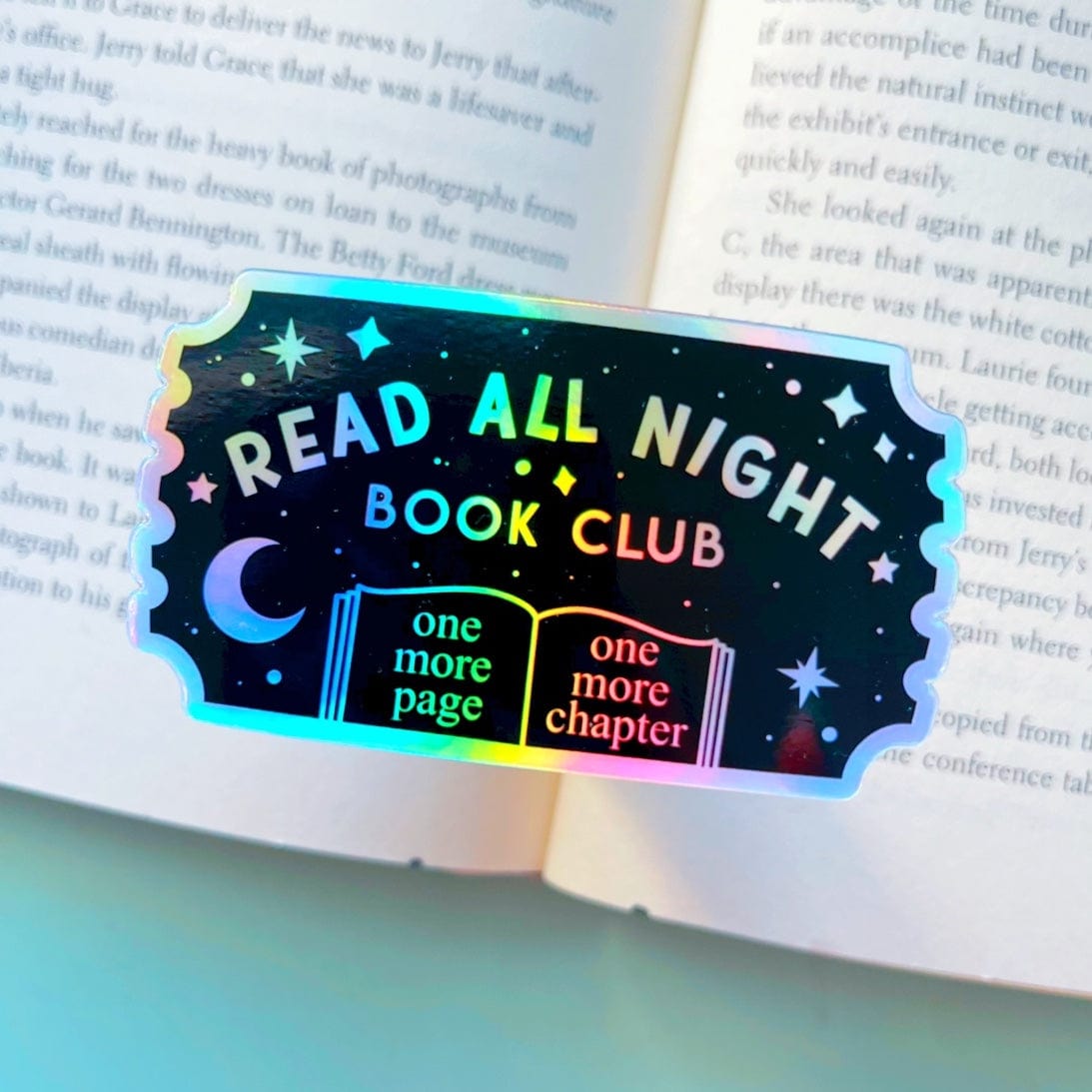 Holographic Read All Night Book Club Sticker