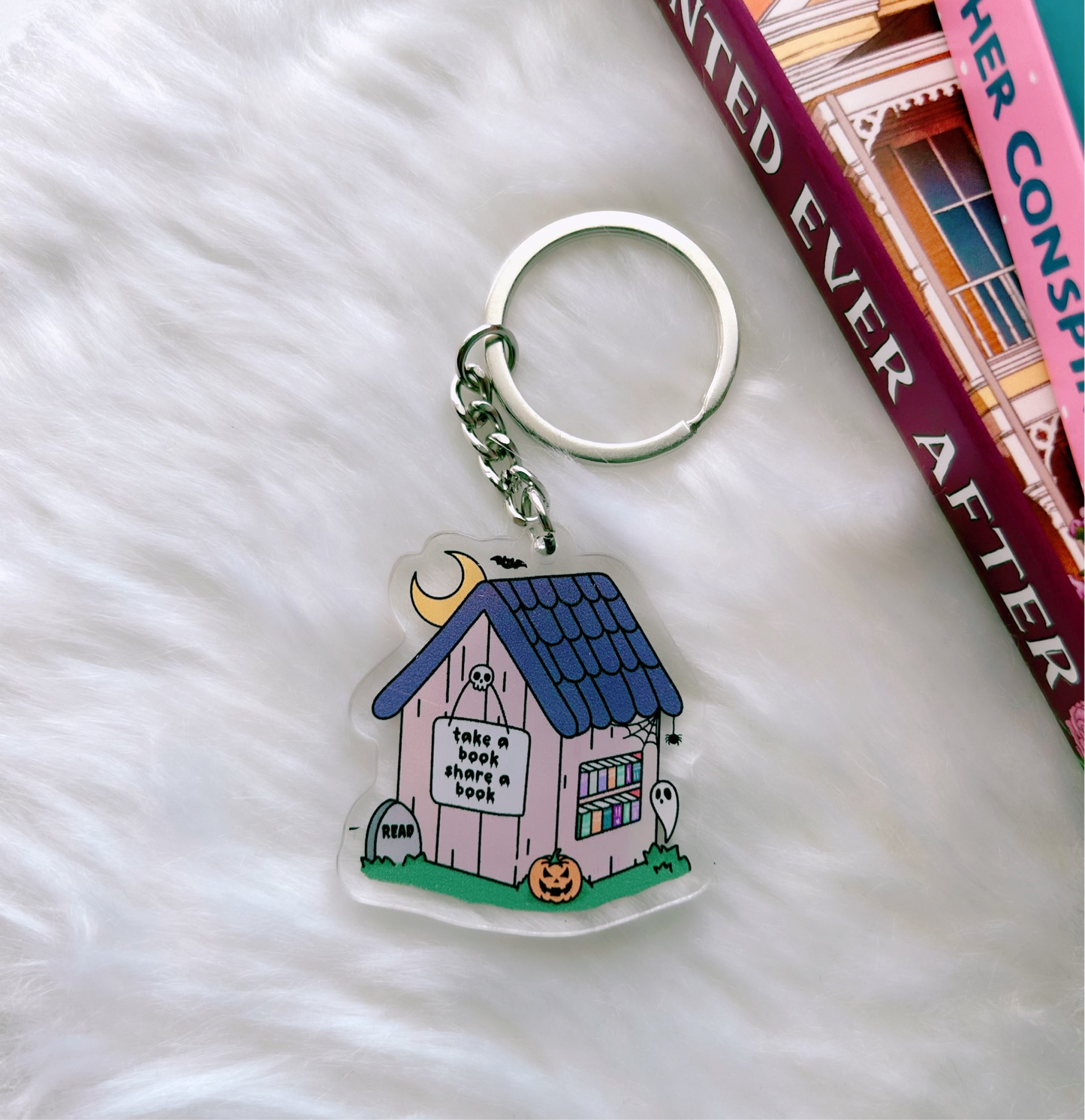 Spooky Little Library Keychain