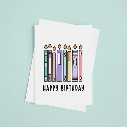 Happy Birthday Book Candles Greeting Card
