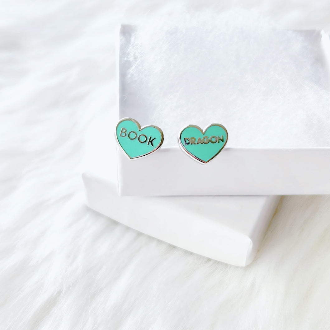 Aqua Book Dragon Earrings