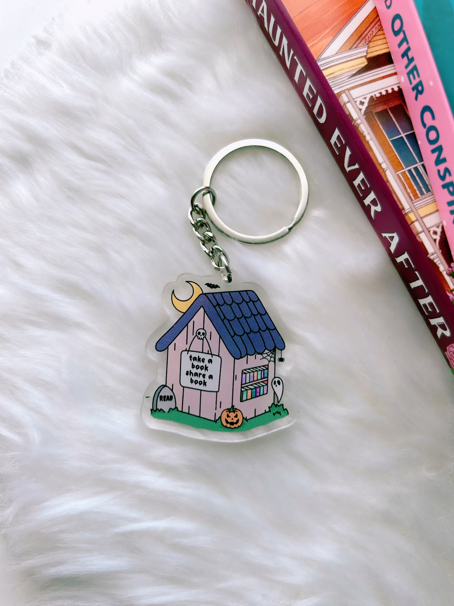 Spooky Little Library Keychain