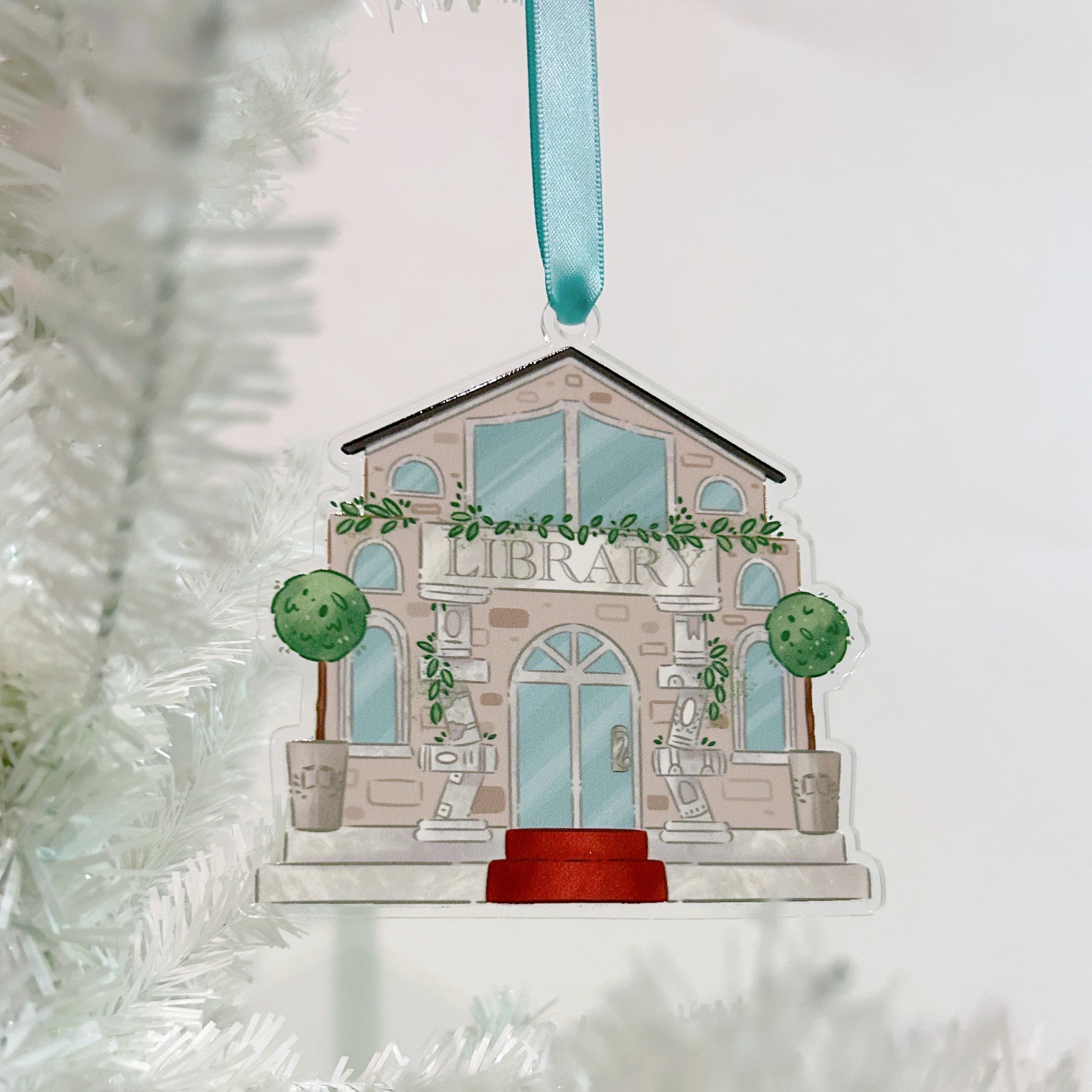 Decorative ornament of a library building on a white background