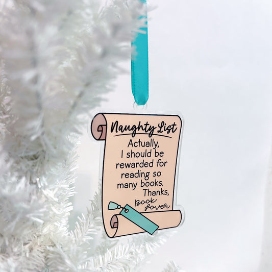 Decorative ornament with a 'Naughty List' design on a white background
