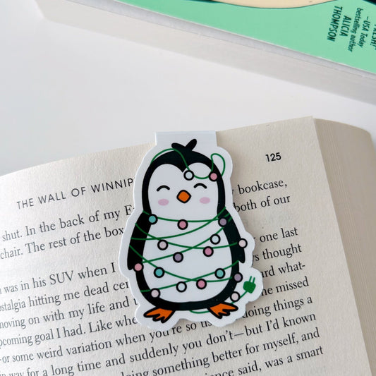 Penguin Wrapped in Lights Magnetic Bookmark