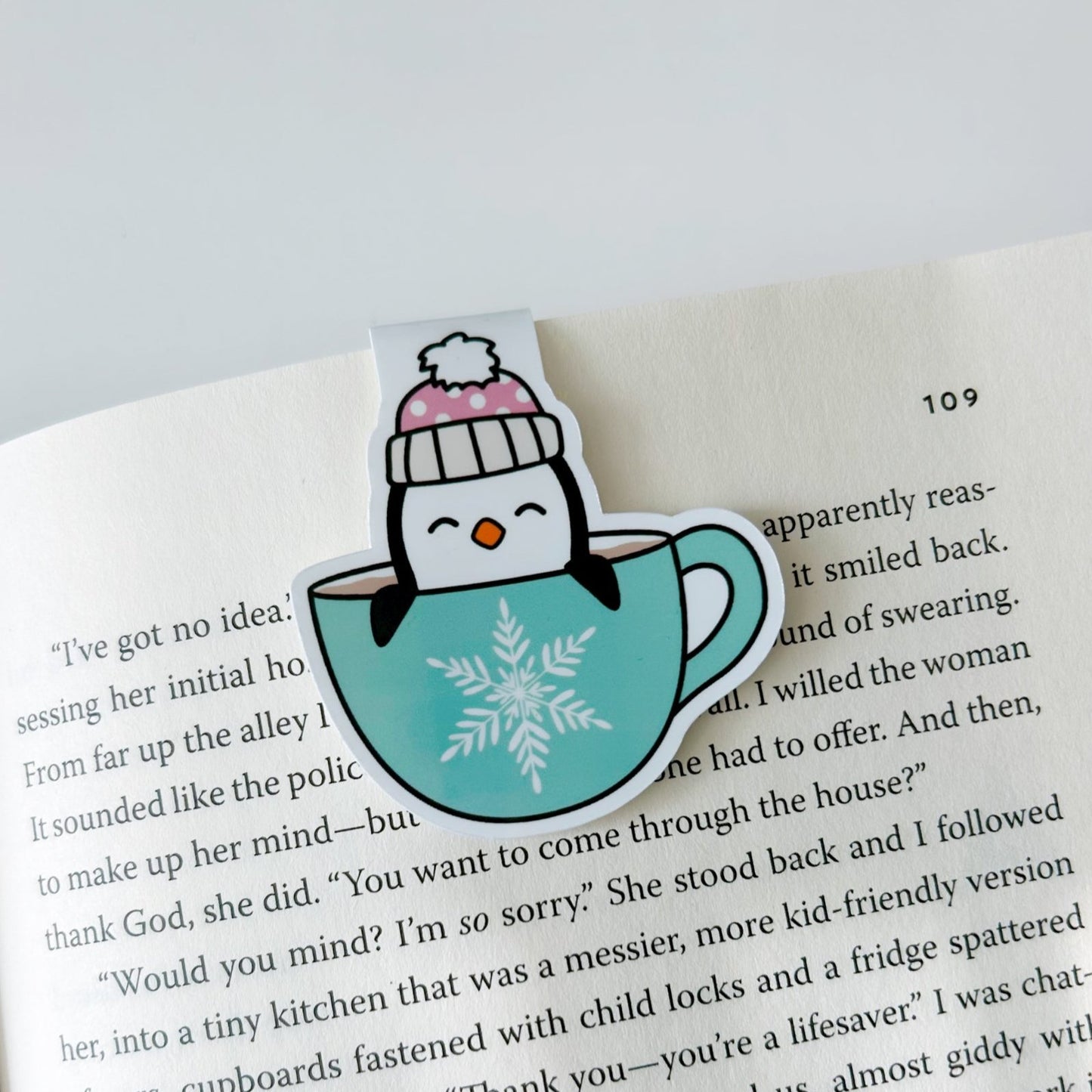 Penguin in Mug Magnetic Bookmark