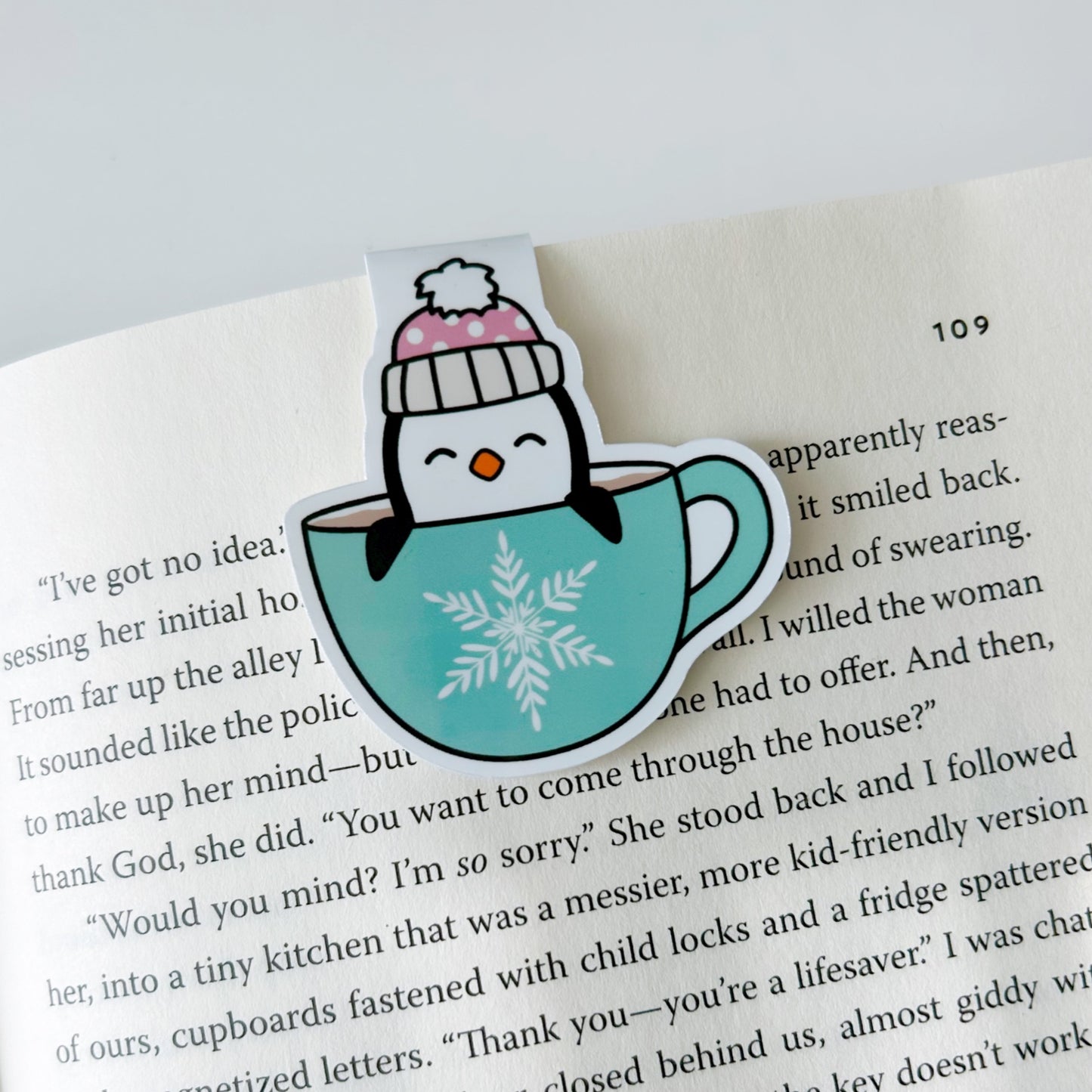 Penguin in Mug Magnetic Bookmark