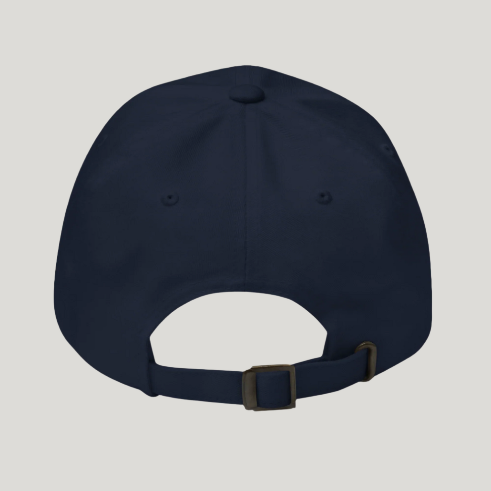 Navy blue cap with a gray patch on the back on a white background