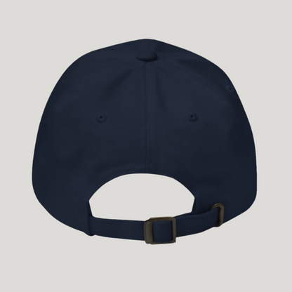 Navy blue cap with a gray patch on the back on a white background