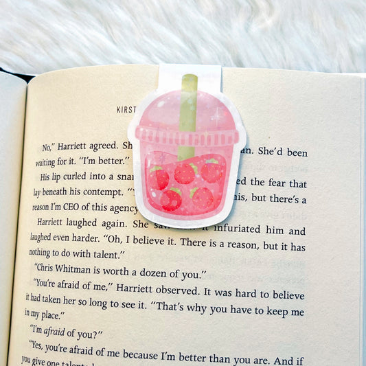 Strawberries Sparkle Boba Magnetic Bookmark