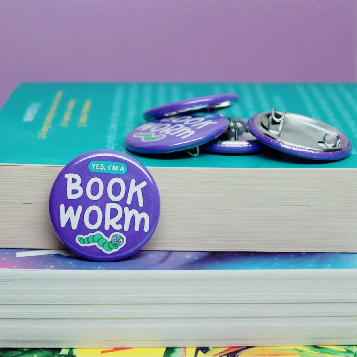 Bookworm Pin Button