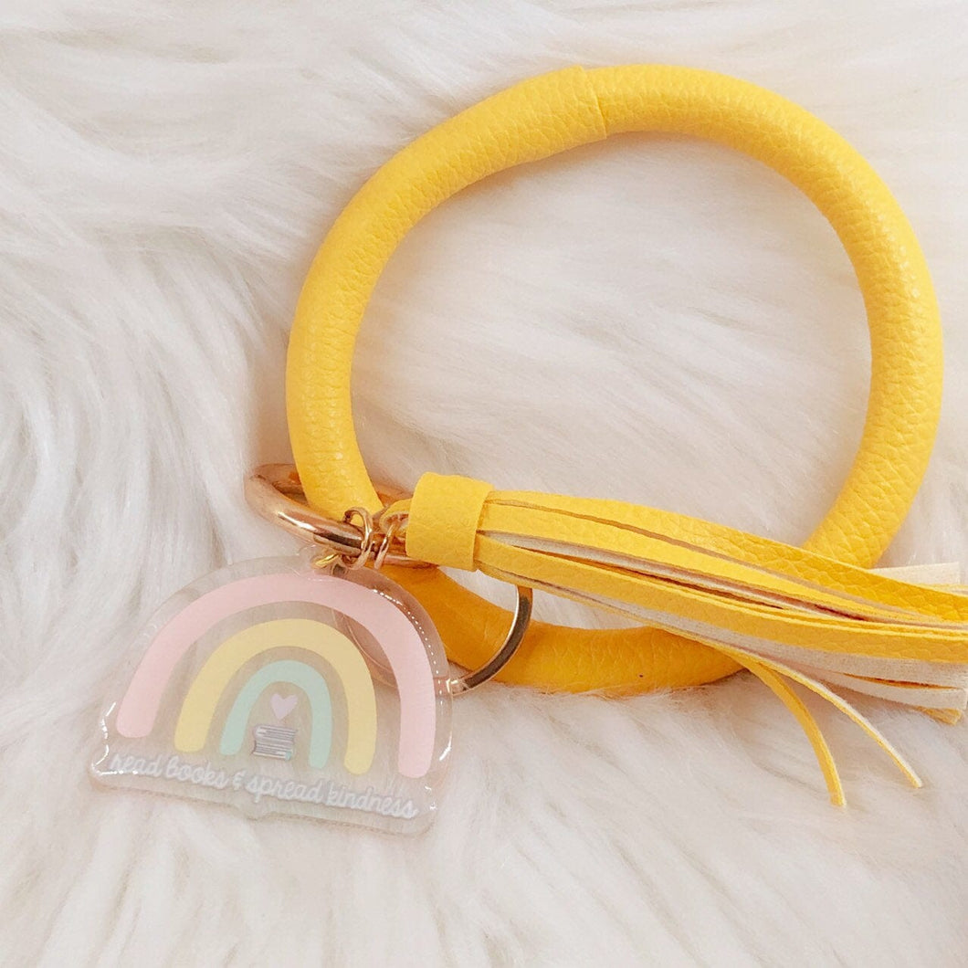 Yellow Read Books and Spread Kindness Keychain Bangle