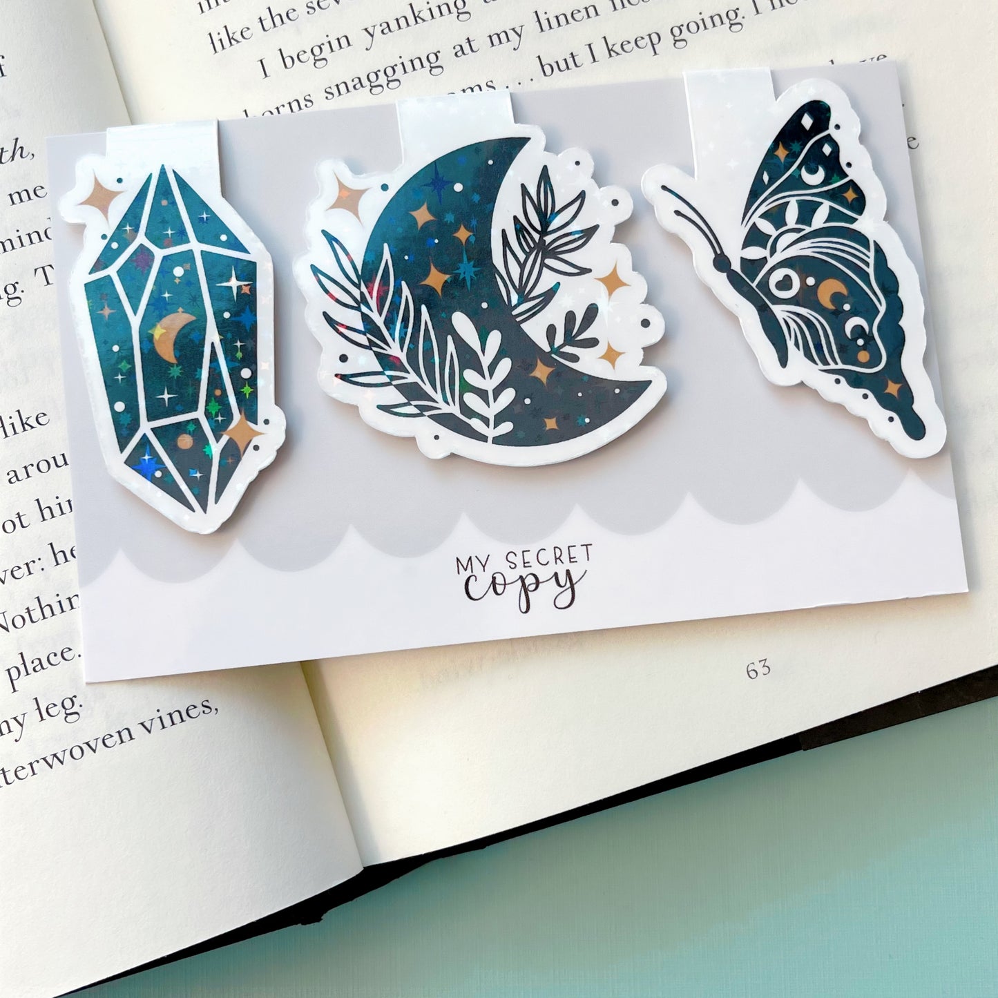 Crystal Moon Butterfly 3 Piece Magnetic Bookmark Set Bundle