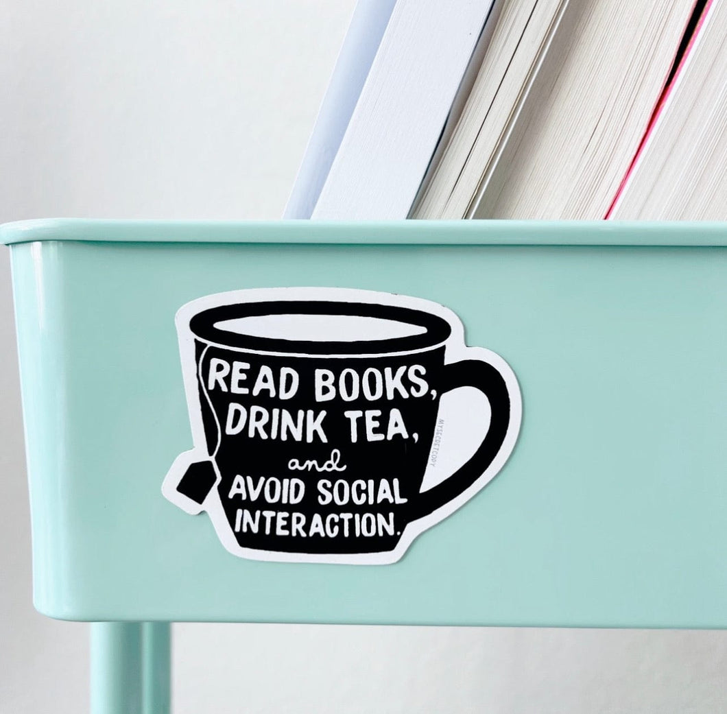 Read Books Drink Tea Book Cart Magnet