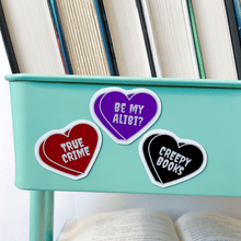 Load image into Gallery viewer, Conversation Hearts Book Cart Magnet
