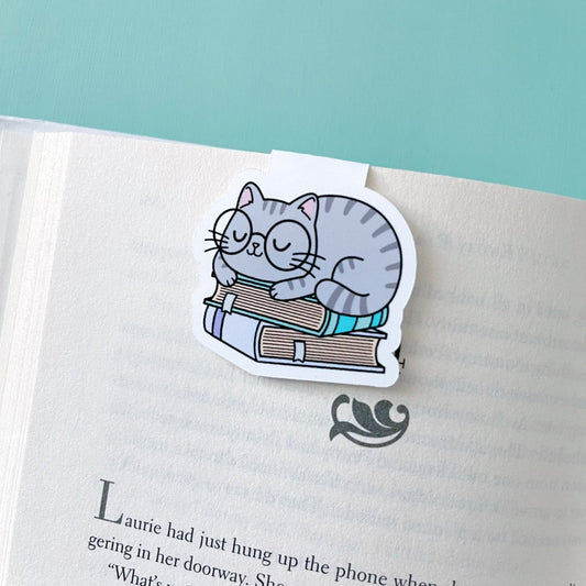 Cat Sleeping on Books Magnetic Bookmark