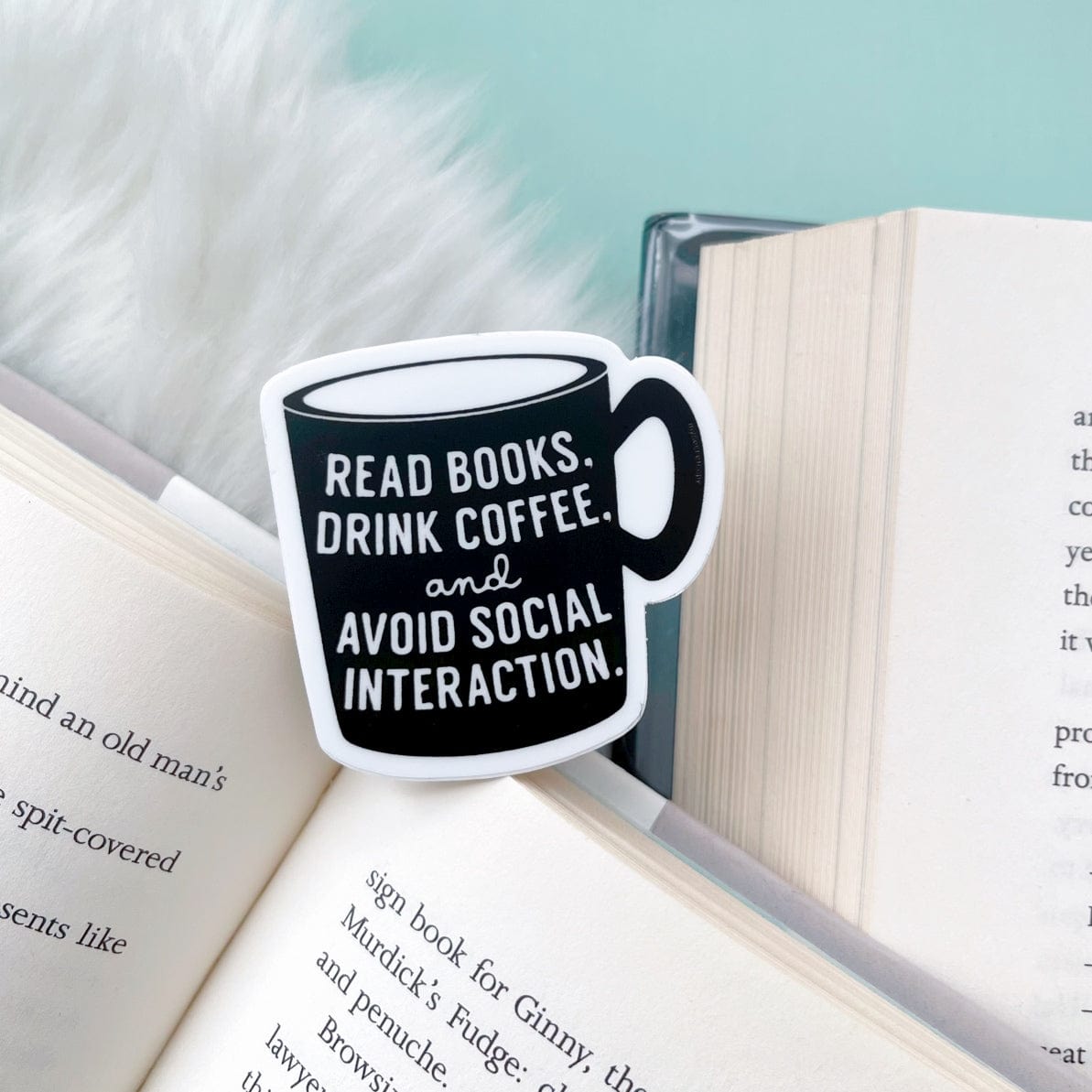 Mini Read Books Drink Coffee Sticker