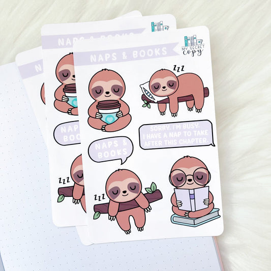Sloth Naps and Books Sticker Sheet