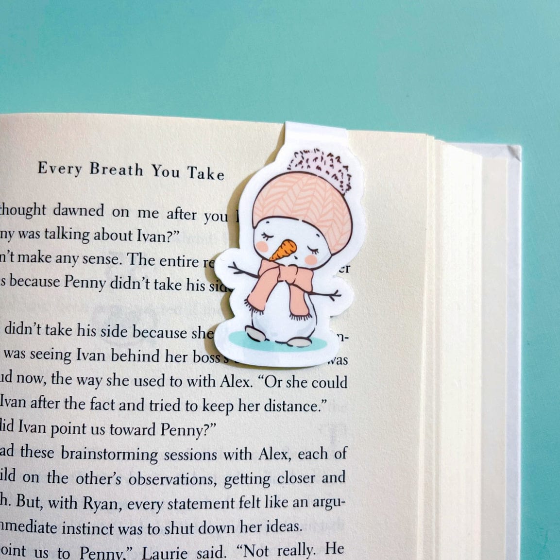 Pink Snowman Magnetic Bookmark