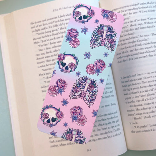 Pink Pastel Skull Floral Bookmark